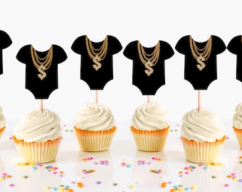 Hip Hop Baby Bodysuit Cupcake Toppers, Notorious One