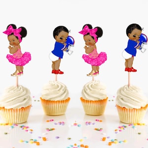 Touchdowns Or Tutus Gender Reveal Cupcake Toppers, African American