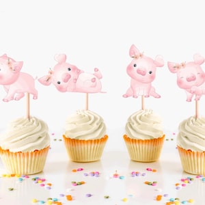 Cute Pig Cupcake Toppers, Pig Themed Party Supplies