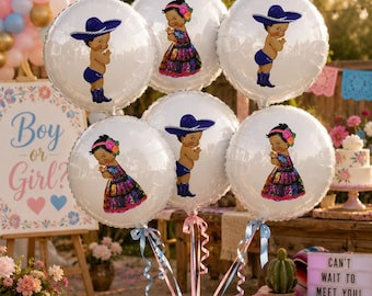 Senor Or Senorita Gender Reveal Balloon Stickers, Mexican Theme, Set of 6