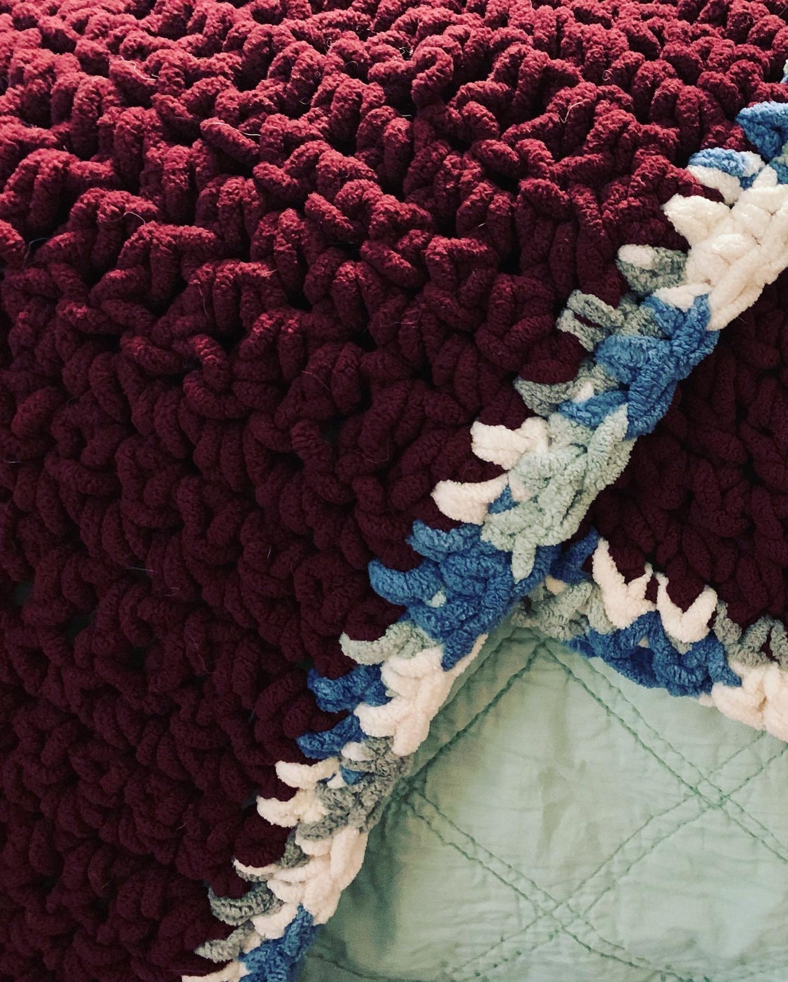 Large Maroon Blanket With Blue Mix Border Etsy