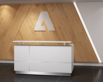 Modern Gloss White Reception Desk (71") with Quartz Stone Counter TOP