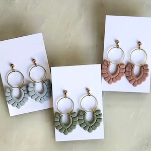 CLAY EARRINGS - Boho Floral Dangles - Timeless - Handmade Polymer Clay Earrings - Lightweight with Gold Accents