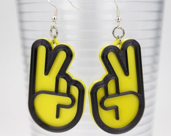 Shiny Peace Hand Sign Emoji Dangle Earrings 3D Printed