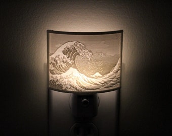 Kanagawa Wave Lithophane Night Light - Japanese Art Plug-in Lamp