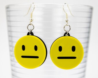 Straight Face Emoji Dangled Earrings 3D Printed