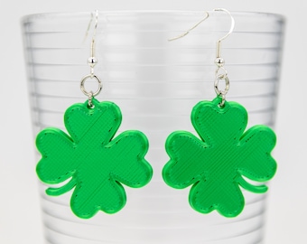 Four Leaf Clover Dangle Earring 3D Printed - St Partick's Day Earrings