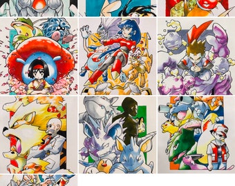 Pokémon R/B/Y Gym Leaders und Rot/Blau-Set mit 10 Postern im A4-Format