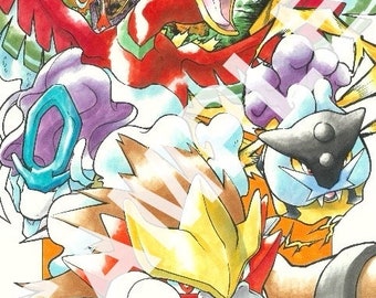 New Pokémon GSC Hooh and 3 Legends Alternate A3 Printed Poster