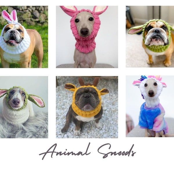 Animal Dog Snoods - Dogs, Pets, Dog Snood, Dog Cowls, Pig, Yoda, Stitch, Rhino, Giraffe, Cow, Panda, Monkey, Rabbit, Unicorn, Frog, Fox