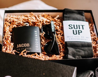 Groomsmen Gift Box, Groomsmen Proposal Box, Groomsmen Gift Set, Will you be my Groomsman, Groomsmen Gifts Socks Best Man Sunglasses Flask