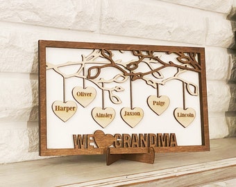 Mothers Day Gift Family Tree Frame, Grandma Gift, Grandkids Sign, Gift for Grandparents from Grandkids, Wooden Family Sign, Family Tree Sign