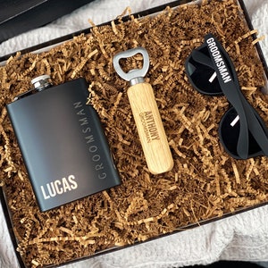 Bridesman Gift, Groomsmen Proposal Box, Groomsmen Gift Box, Best Man Socks Flask Bottle Opener Sunglasses, Will you be my Groomsman?