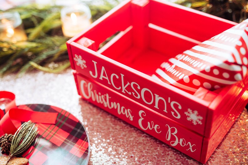Personalized Christmas Eve Box, Wooden Christmas Eve Box for kids, Christmas Eve Crate, Xmas Eve Box image 2