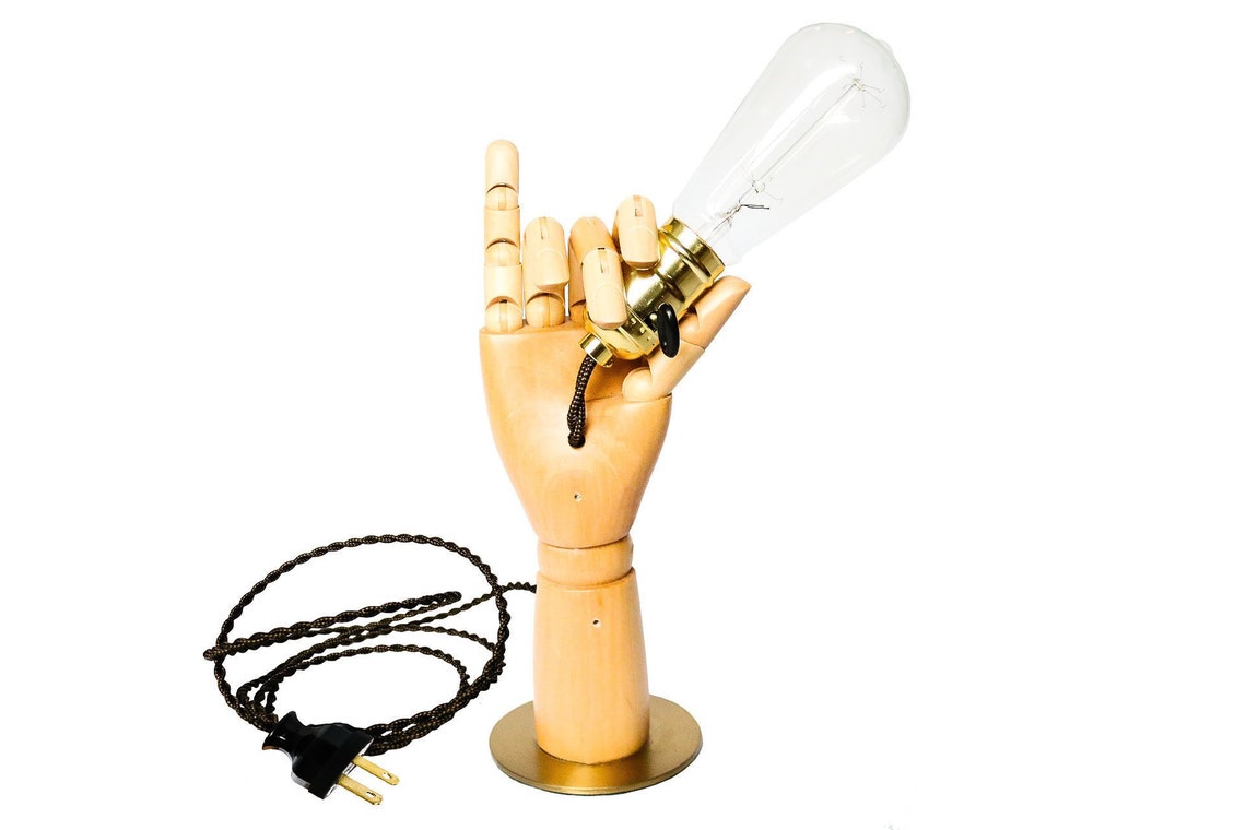 Manikin Hand Table Lamp in Natural Finish with Gold Base Etsy