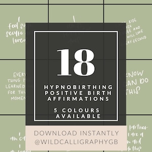 SAGE GREEN Cartes d'affirmation de naissance positives, cartes d'hypnonaissance, citations de naissance positives, impressions d'affirmation positives UK, imprimables, téléchargement