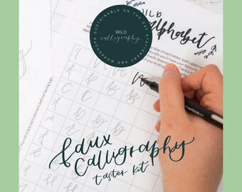 Faux calligraphy taster kit, Beginners calligraphy drills, printable calligraphy drills and alphabet, print at home calligraphy, DIY wedding