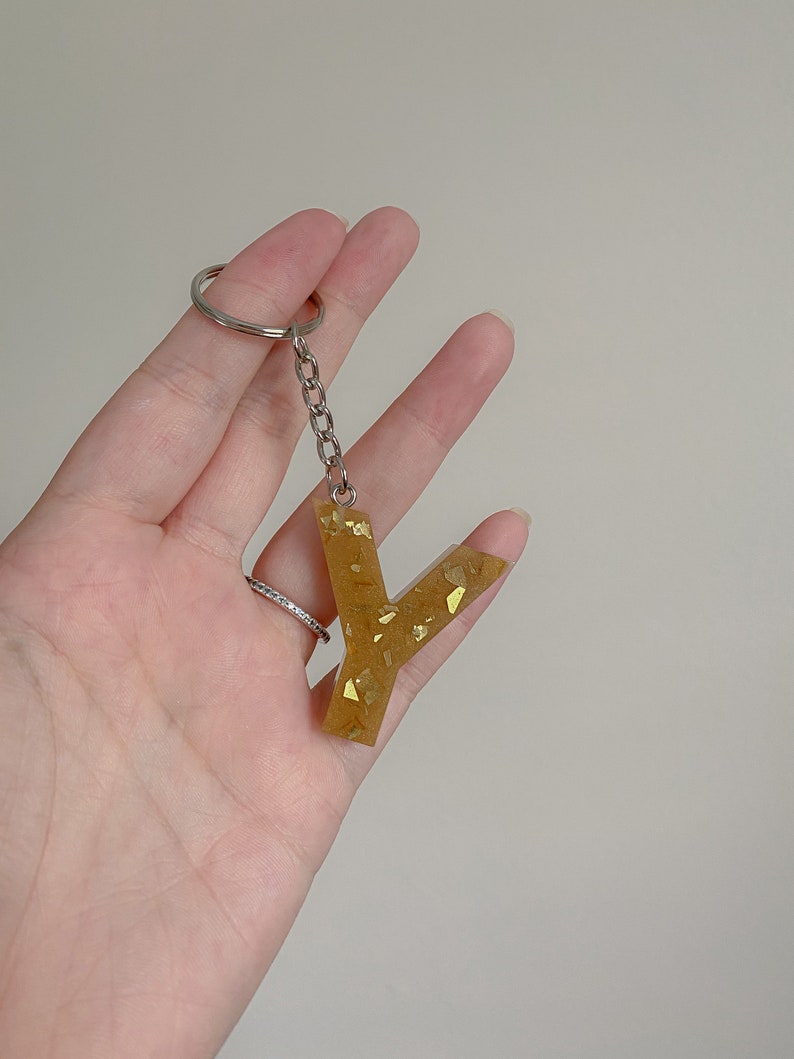 Gold Letter Keychains Etsy