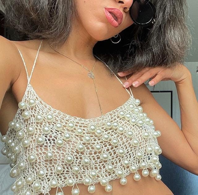 35 Beaded Crochet Patterns to Add Sparkle, Texture, and Giftable Charm 14 St. Tropez Beaded Crochet Top