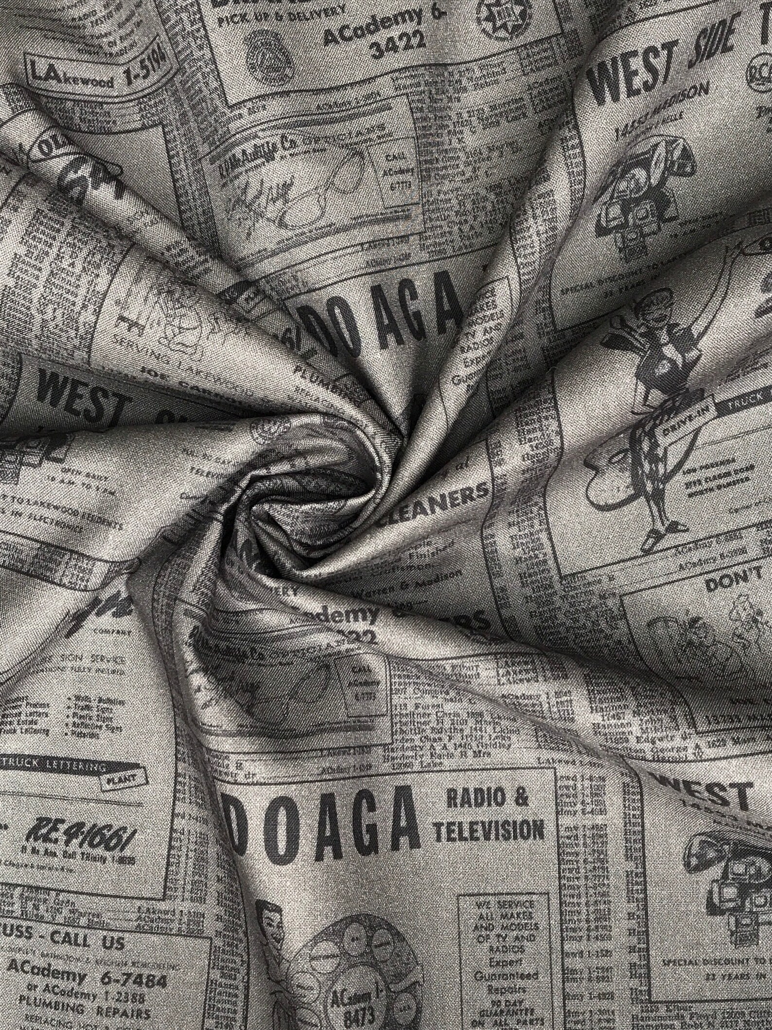 100 COTTON Fabric RETRO NeWSPAPER PRiNT Tightly Woven Etsy