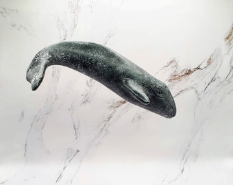 Gray whale hanging sculpture mobile Whale diving curved for ceiling or window