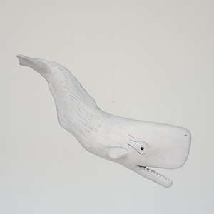 Hanging Moby Dick Albino Sperm Whale sculpture mobile for window or ceiling