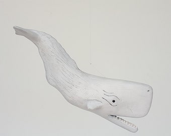 Hanging Moby Dick Albino Sperm Whale sculpture mobile for window or ceiling