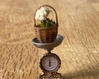 Dollshouse Miniature Scales Small Rustic with Flower Basket Dollshouse miniature food, roomboxes and dioramas