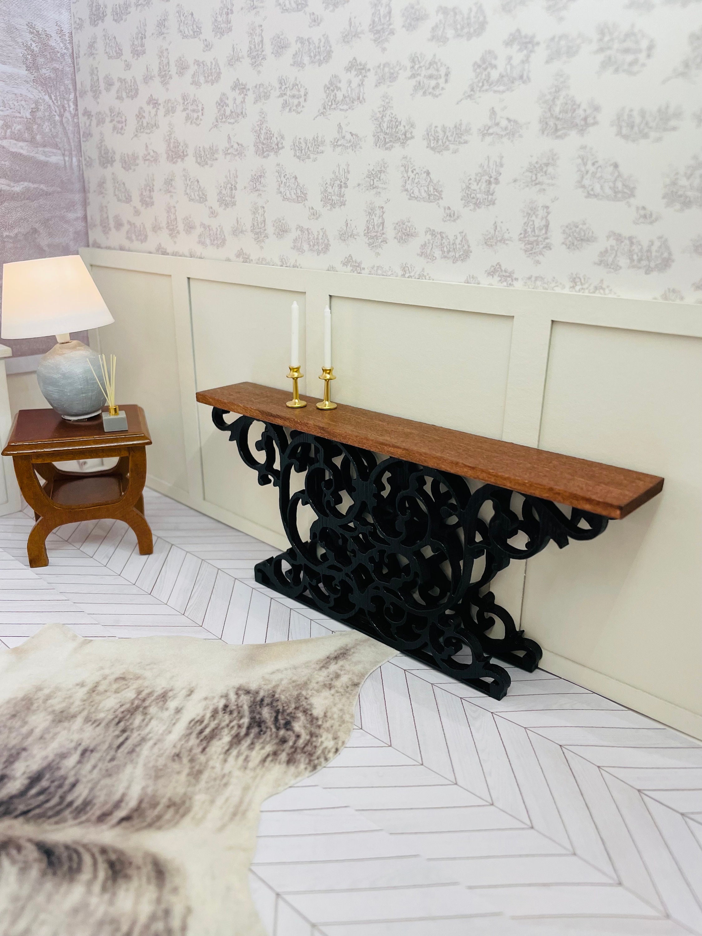 Narrow wrought sale iron console table