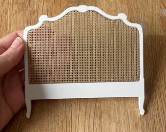 Dollshouse miniature French rattan headboard in one twelfth scale for roomboxes, dioramas or dollhouses