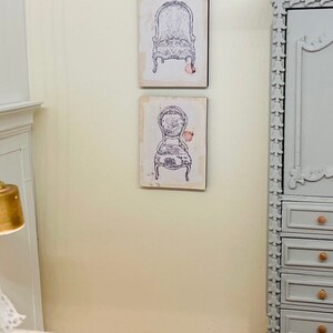 Dollshouse miniature set of two (2) French inspired chair pictures in one twelfth 1:12 scale for roomboxes, dioramas or dollhouses