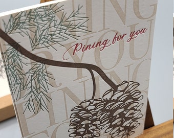 Set of Six Holiday Pinecone "Pining for You" Letterpress Postcards
