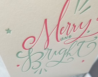 8 Letterpress Printed Merry and Bright Notecard Set