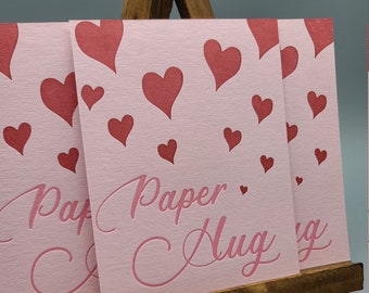 Set of Six Pink Paper Hug Letterpress Postcards