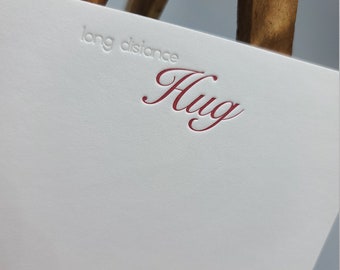 Set of 8 Letterpress Printed 'Long Distance Hug' Notecard  Set