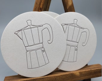 Set of 10 Espresso Maker Letterpress Printed Coasters