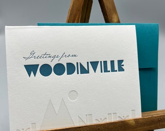 Letterpress Printed 'Greetings from Woodinville' Folding A2 Card