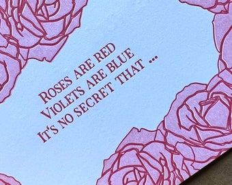 Set of Six Roses are red Miss You Letterpress Postcards