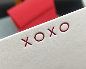 Set of 8 Letterpress Printed Valentine's XOXO Flat Notecards