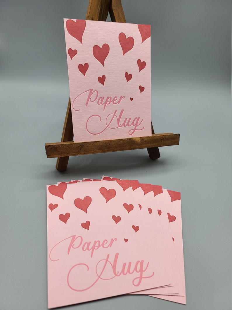 Set of Six Pink Paper Hug Letterpress Postcards image 4