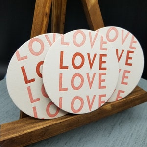 Set of 10 LOVE Letterpress Printed Coasters