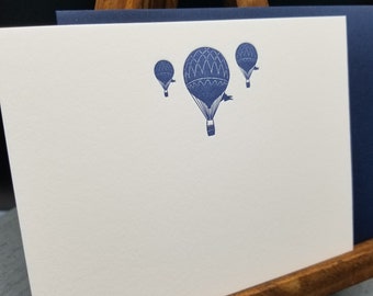 Set of 8 Hot Air Balloon Letterpress Printed Notecard Set