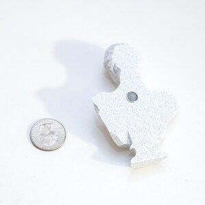 May include: A small, light gray magnet shaped like a classical bust. The magnet has a textured surface and a small, round magnet attached to the back. A U.S. quarter is next to the bust for size comparison.