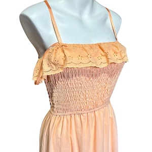 70s Boho Peach Cotton Maxi Dress: Ruffle Tiered Skirt