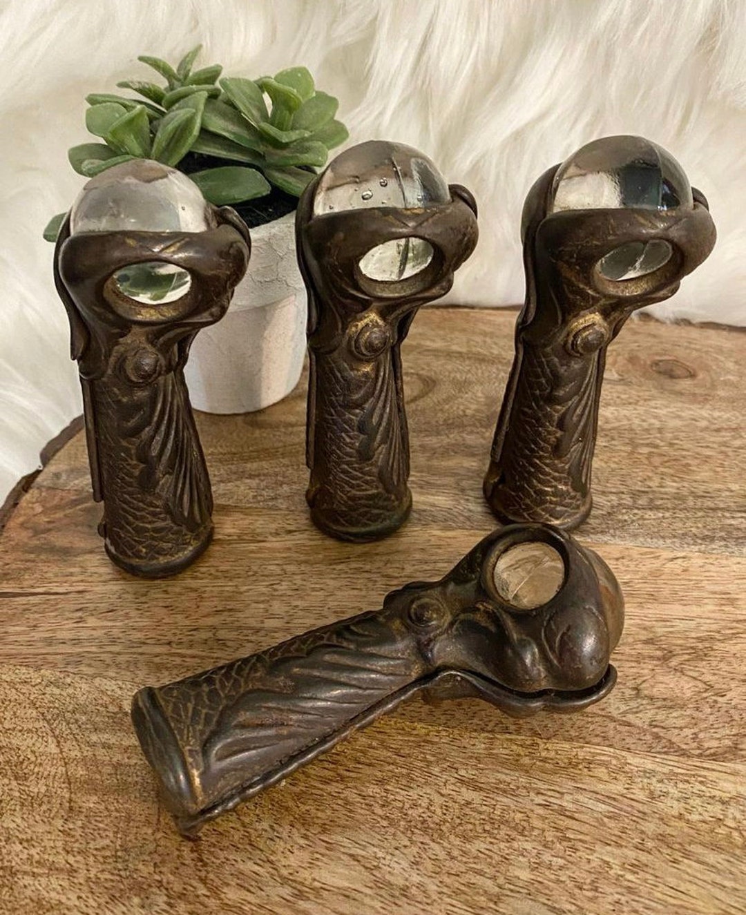 Antique Cast Metal and Glass Ball Furniture Feet Etsy