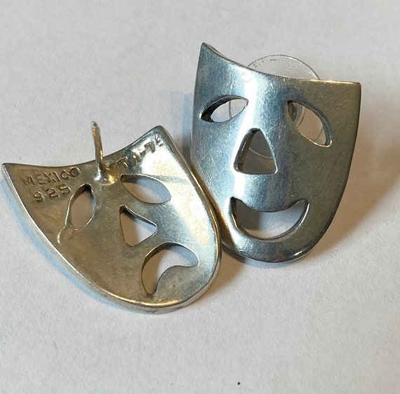 Vintage sterling silver comedy tragedy earrings, … - image 3