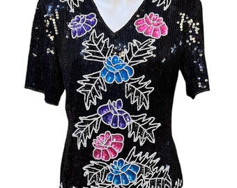 Vintage Stenay silk beaded Sequin blouse