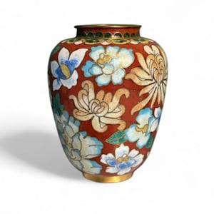 Vintage cloisonne vase, Chinese brass and enamel vase