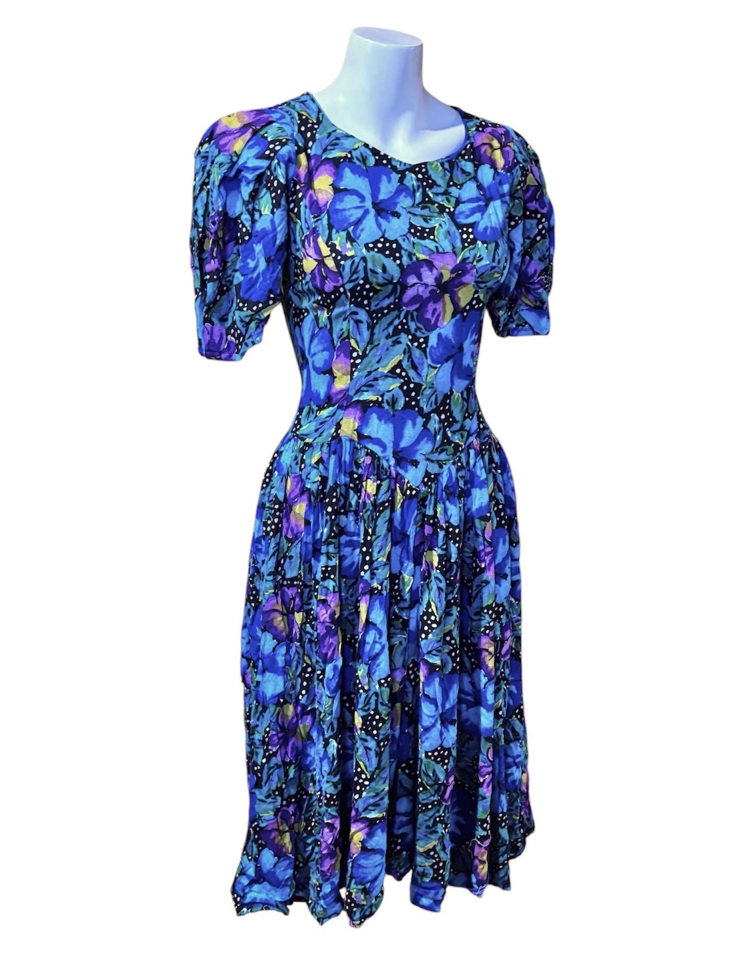 Vintage Dress Blue 80s