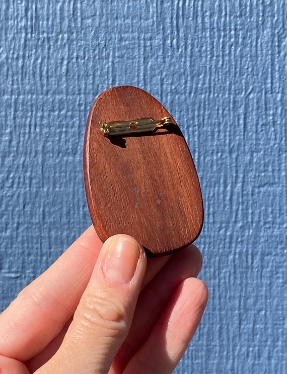 Vintage mushroom brooch, mcm wood mushroom brooch - image 4